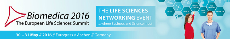 A banner for the Biomedica Summit in Aachen, Germany. 