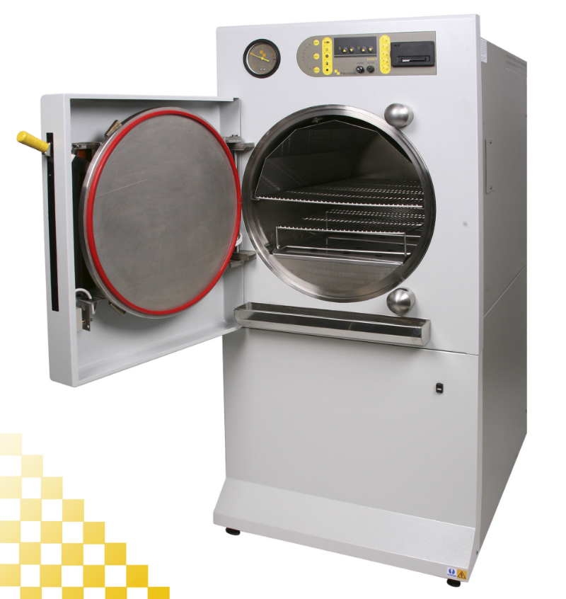 The QCS 100l laboratory autoclave features a 500mm diameter chamber.